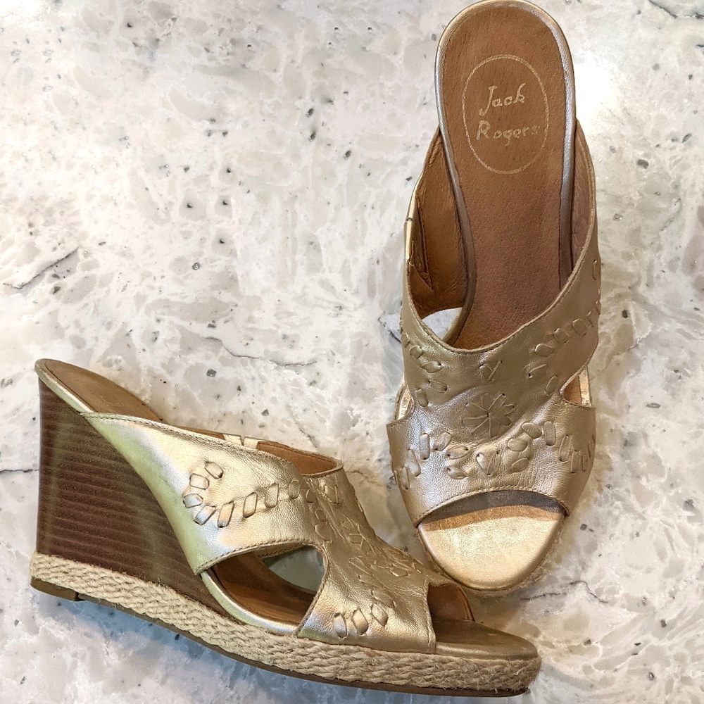 Jack Rogers Gold Sophia Wedge Sandals